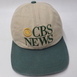 Vintage CBS News Hat Snapback (Fits Small) Beige Green Dallas Made in USA Men
